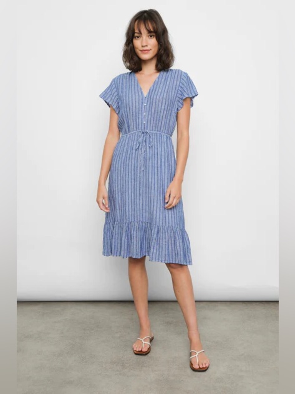 Rails Linen Blend Kiki Dress in Blue Cascade Stripe Size M